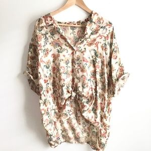 Vintage Silk Patterned Blouse Button Up